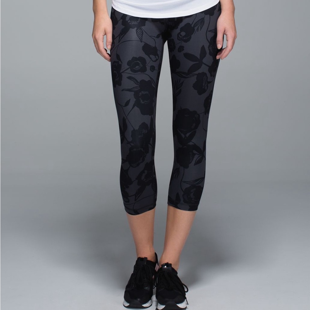 Black floral cropped Lululemon leggings